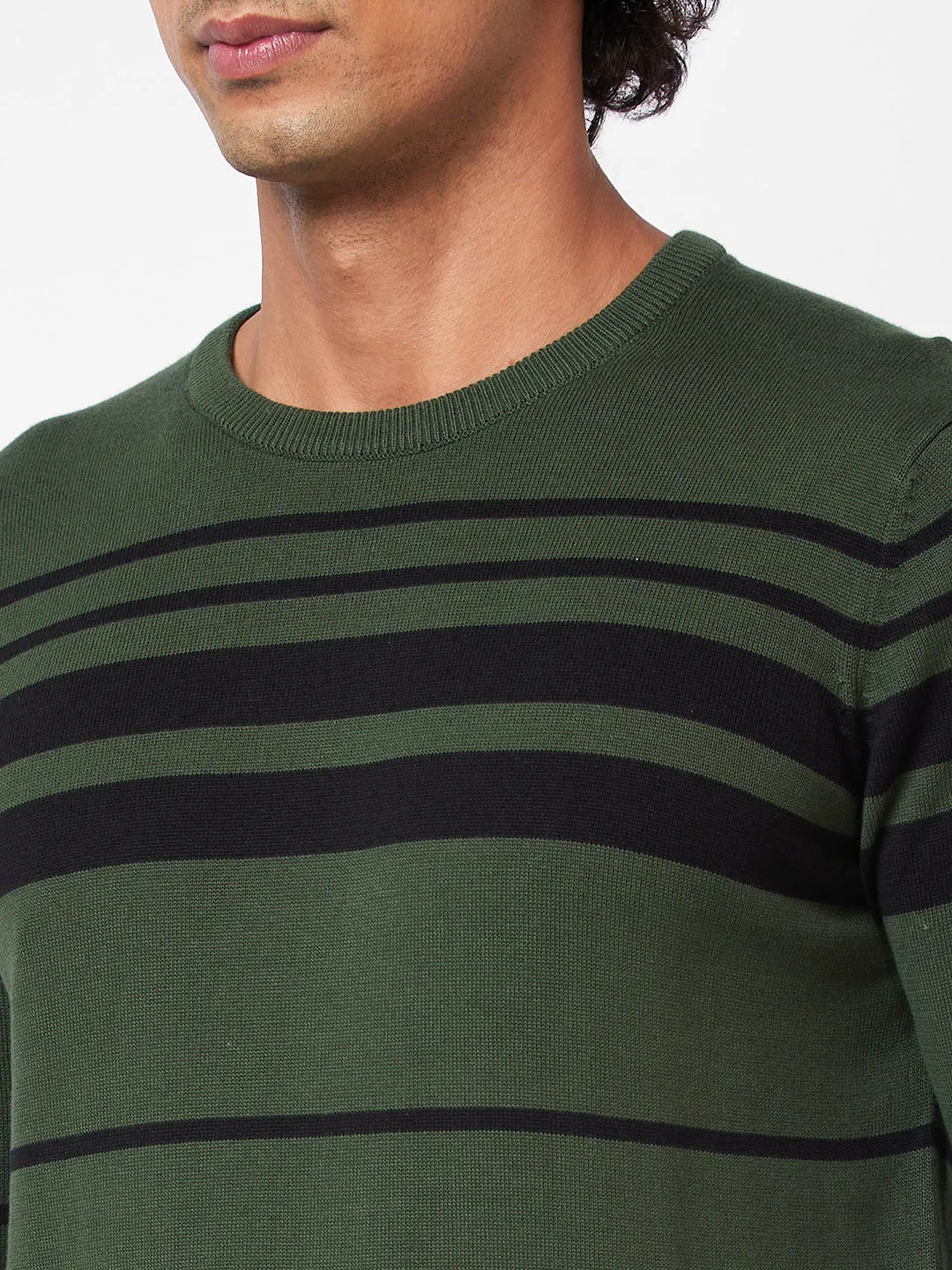 Spykar Collarless Full Sleeves Green Sweater For Men