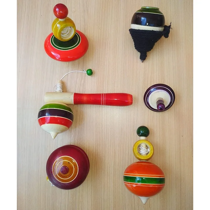 Wooden Spinning Tops - Pack of 6
