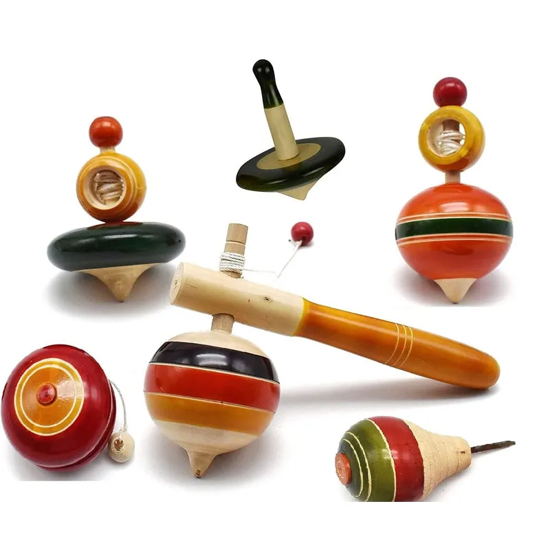 Wooden Spinning Tops - Pack of 6