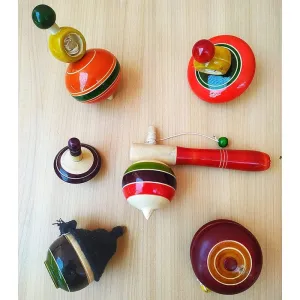 Wooden Spinning Tops - Pack of 6