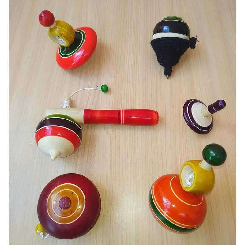 Wooden Spinning Tops - Pack of 6
